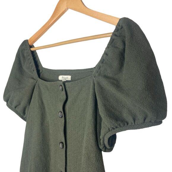 Madewell Top Size L Jacquard Square Neck Puff Sleeve Blouse Green NA409 Buttons - Picture 11 of 11